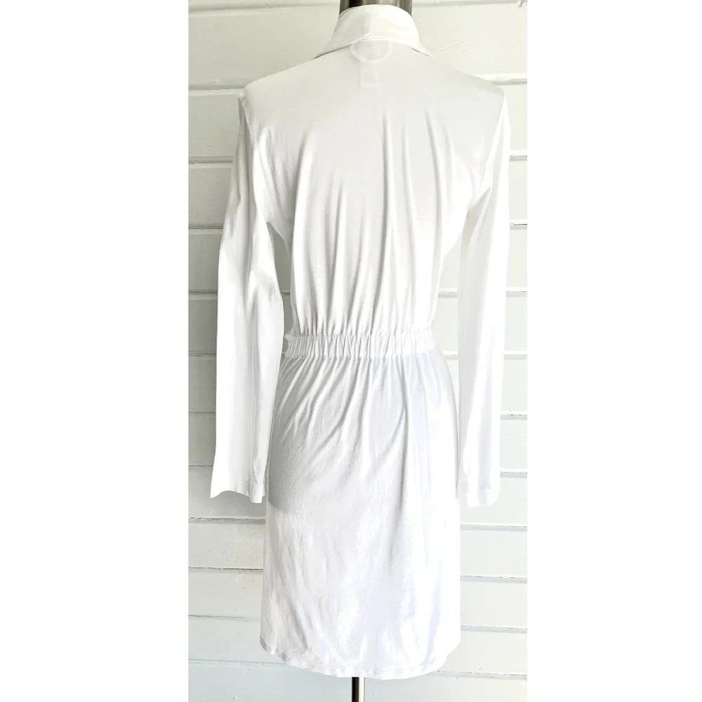 HANRO 100% Mercerized Cotton Shawl Collar Wrap Robe w/Lace Pocket Detail - XS